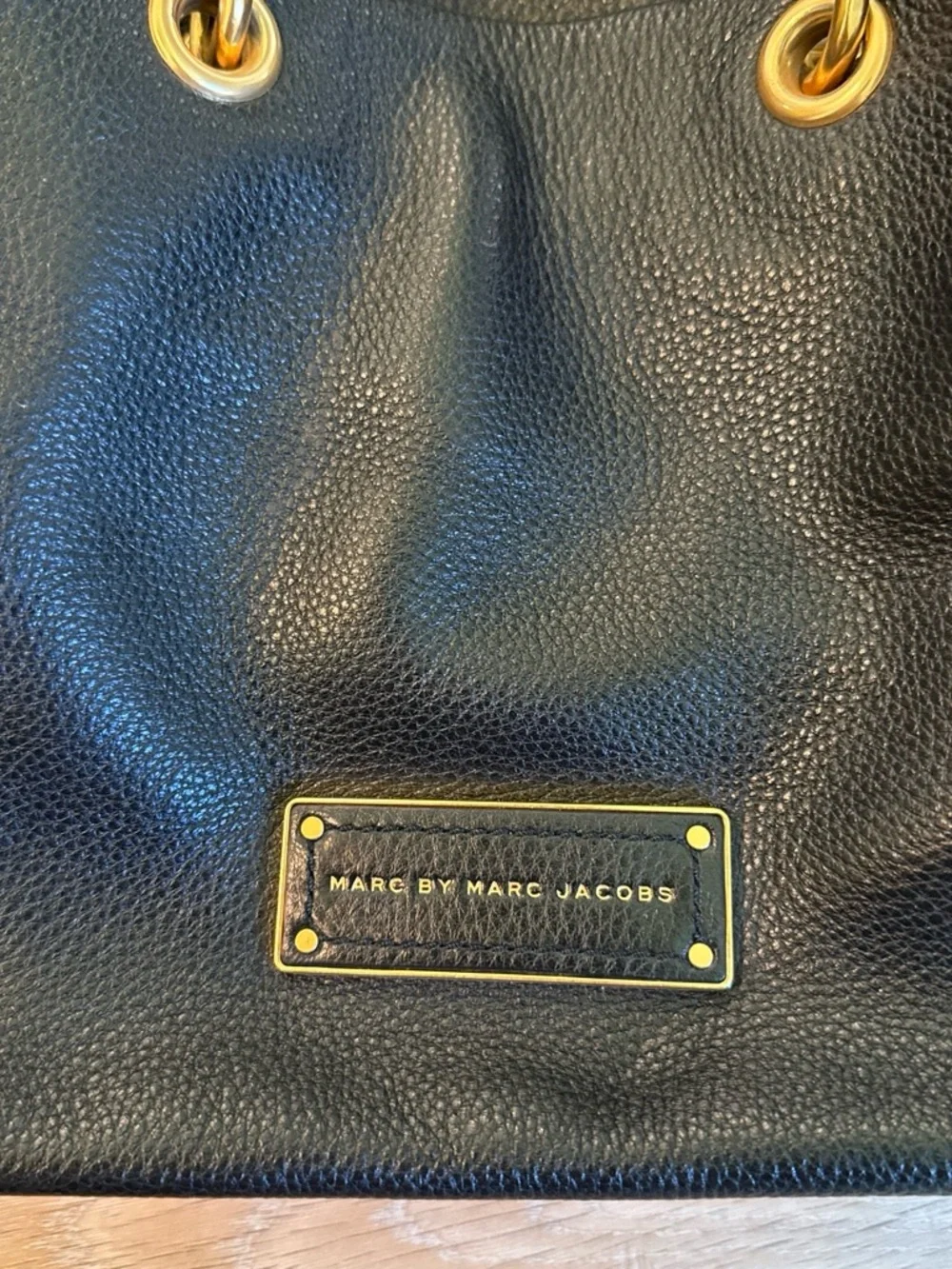 Marc by Marc Jacobs Black Pebbled Leather Satchel with Gold Hardware